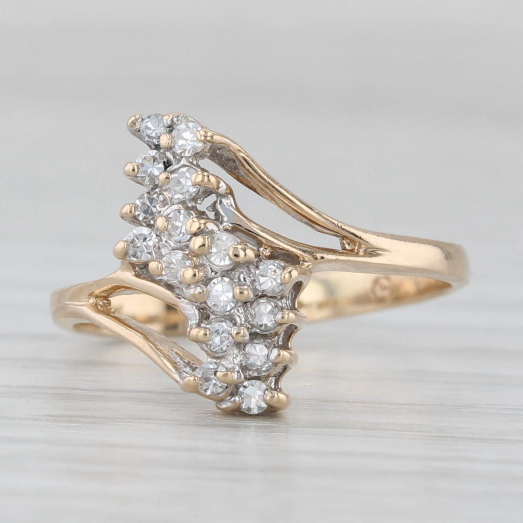 0.16ctw Diamond Cluster Bypass Ring 14k Yellow Gold Size 5