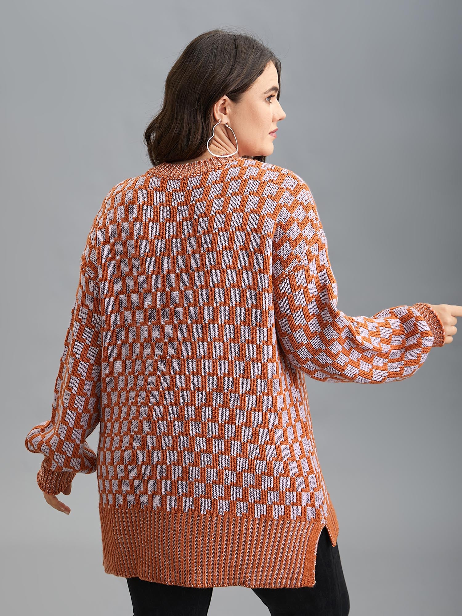 Textured Color Contrast Side-Slit Pullover