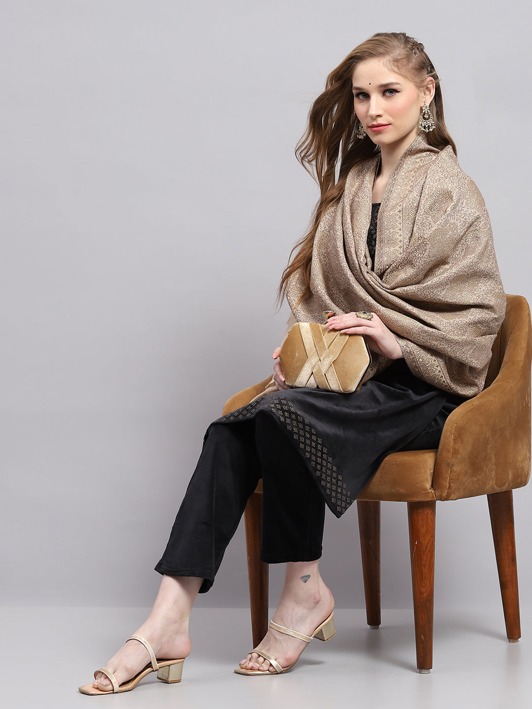 Women Beige Self Design Shawl