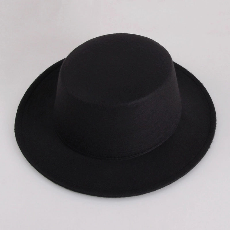 Flat Top Hat Couple Men And Women Gentleman Hat Women's Autumn And Winter Large Flat Brim Woolen Jazz Hat
