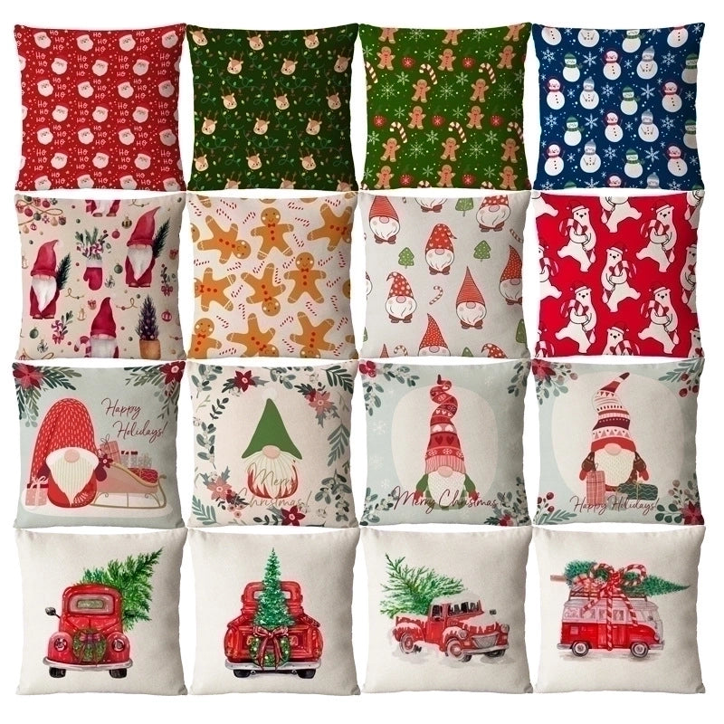 Christmas Glam Santa Claus Snowman Linen Pillow Cases Couch & Sofa Decor