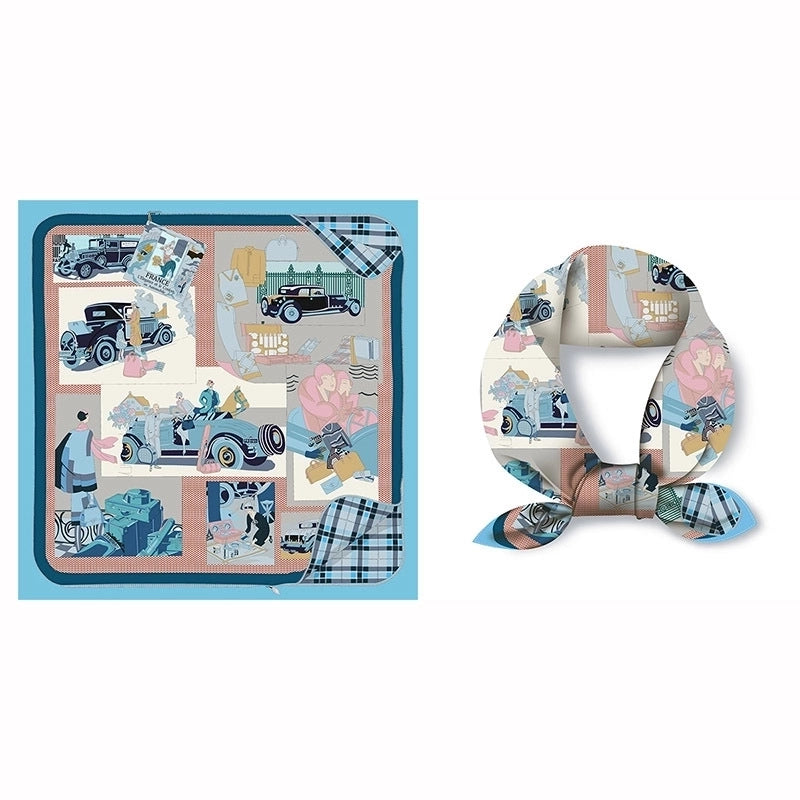 Women's Sweet Color Block Satin Printing Silk Scarf