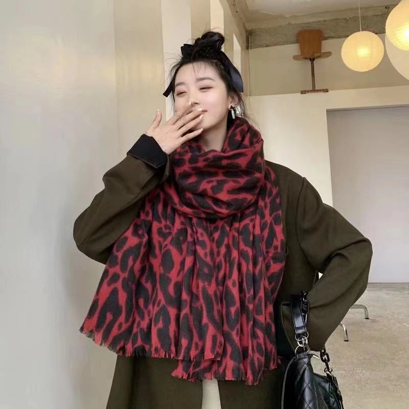 Scarf Women's Winter  Leopard Zebra Scarf Printed Double-sided Cotton And Polyester Thickened Warm Large Shawl