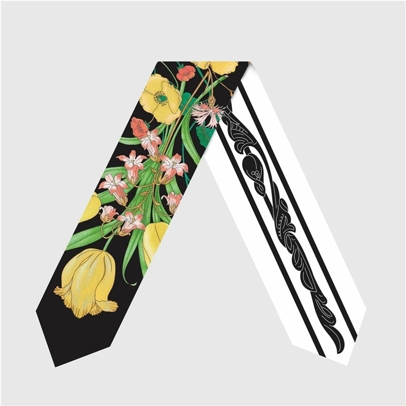 Women's French Style Flower Satin Printing Silk Scarves