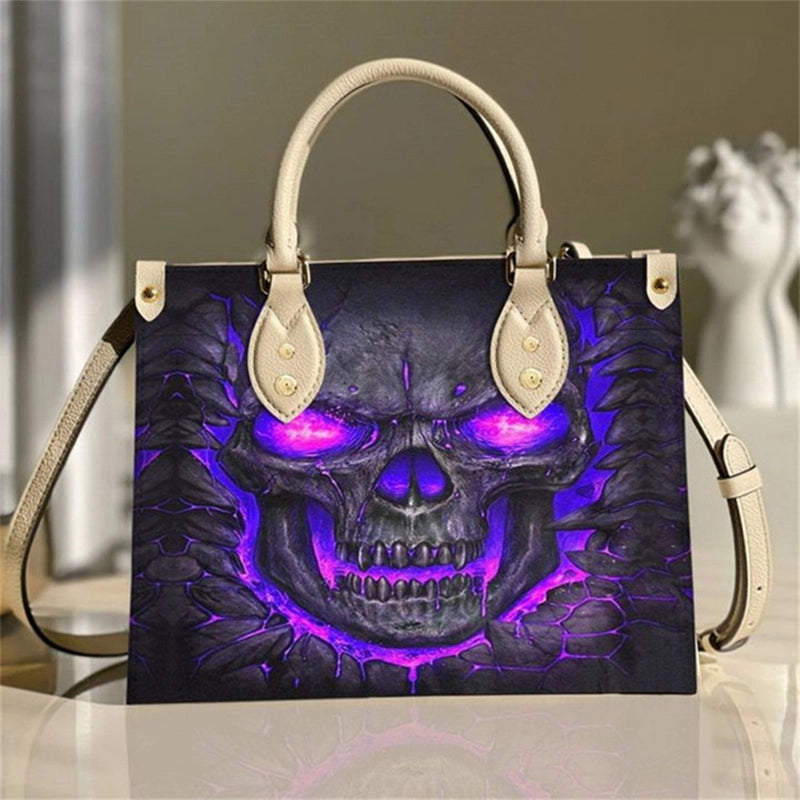 Halloween Women's Medium Pu Leather Human Floral Streetwear Square Hook Loop Customized Tote Bag