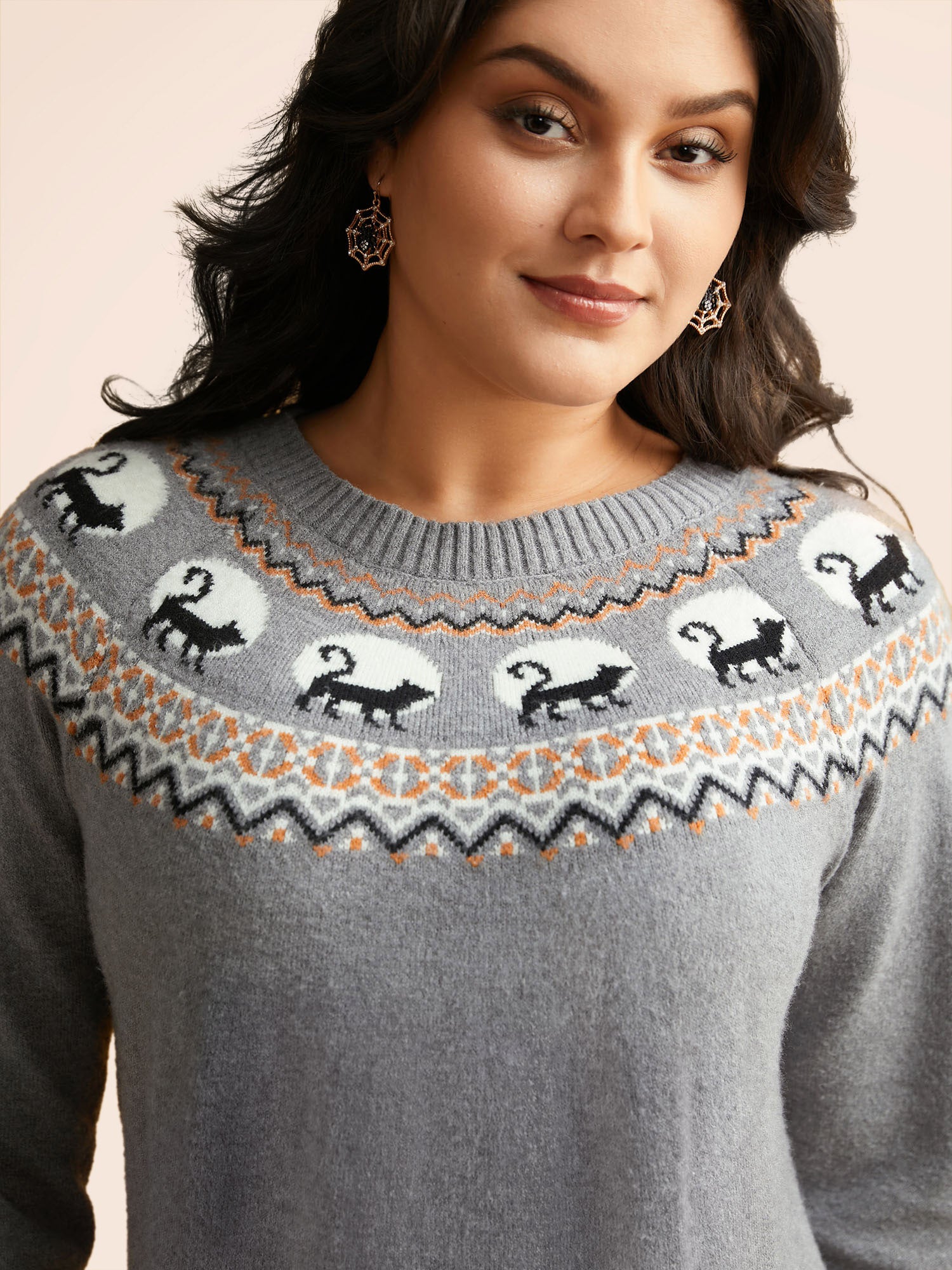 Supersoft Essentials Wicked Cat Fair Isle Yoke Printed Pullover