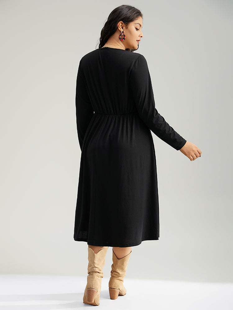 Christmas Plaid Patchwork Button Detail Dress