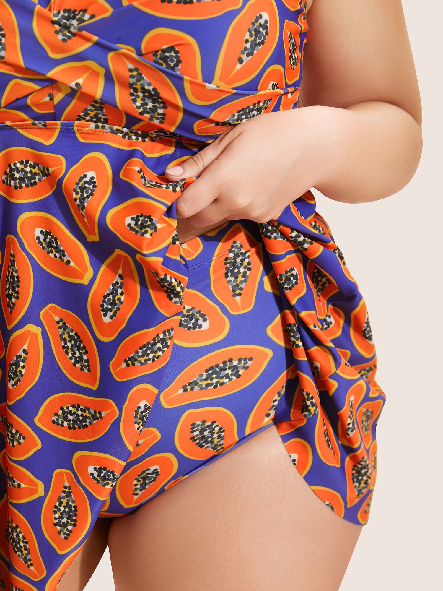 Fruit & Vegetable Print Crossover Cami Swim Dress