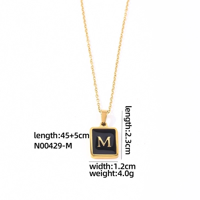 304 Stainless Steel K Gold Plated Minimalist Plating Inlay Letter Rectangle Shell Pendant Necklace