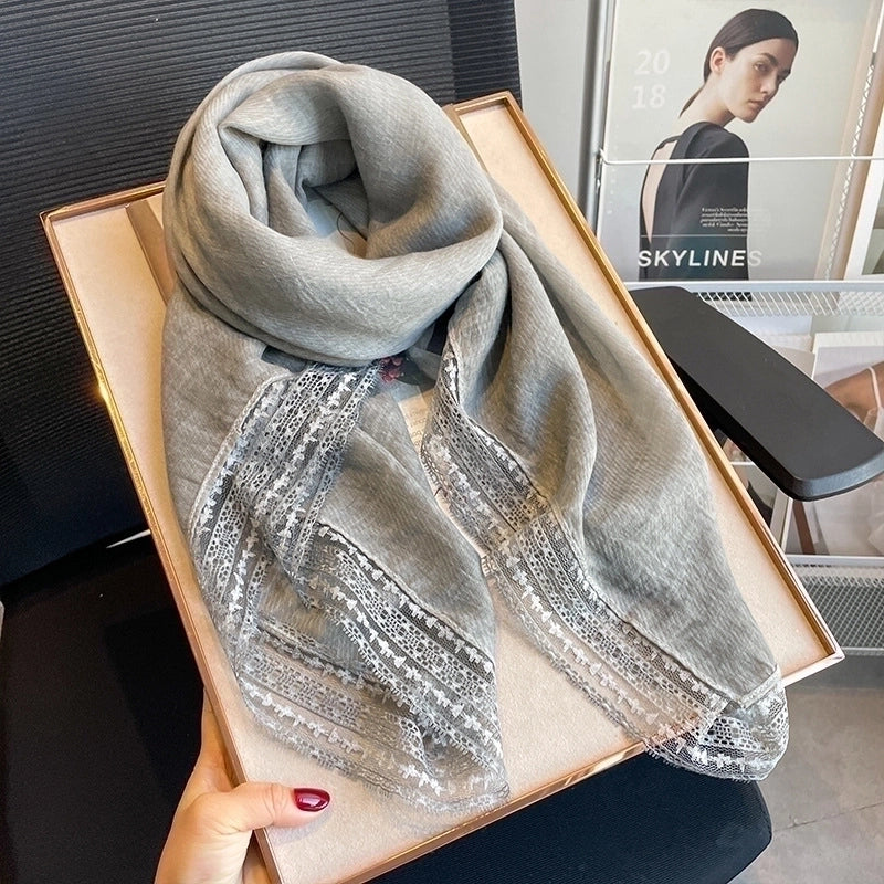 Women's Elegant Sweet Solid Color Polyester Printing Silk Scarf
