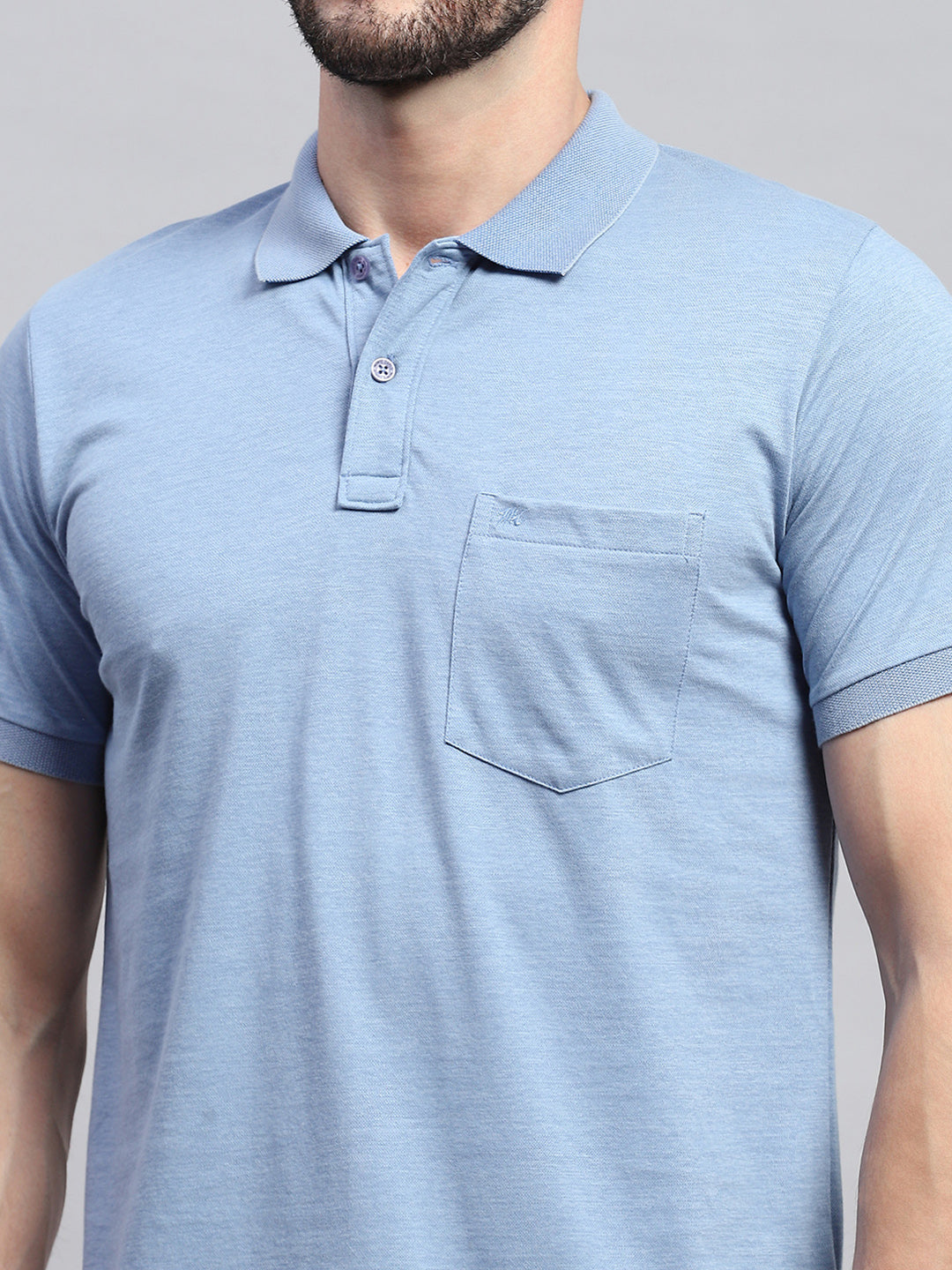 Men Blue Solid Collar Half Sleeve T-Shirt