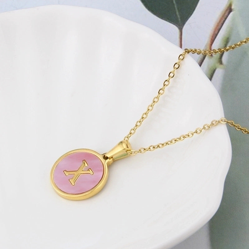 Minimalist Letter Titanium Steel Plating Inlay Shell Pendant Necklace