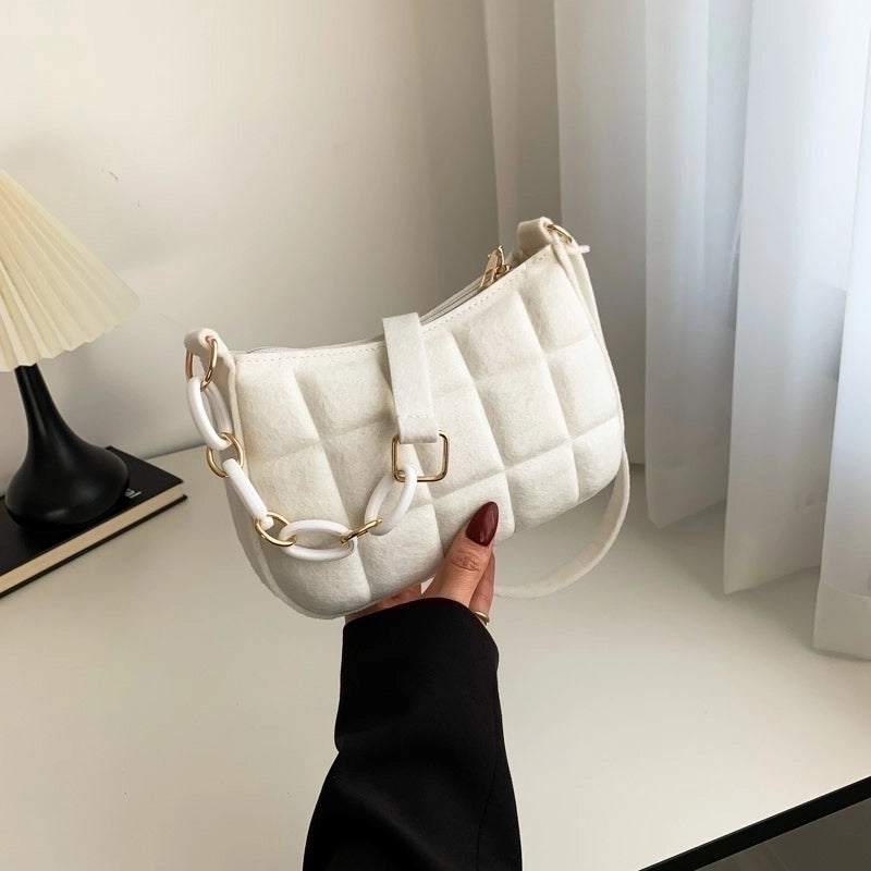 Women's Woolen Solid Color Basic Vintage Style Square Zipper Shoulder Bag Crossbody Bag