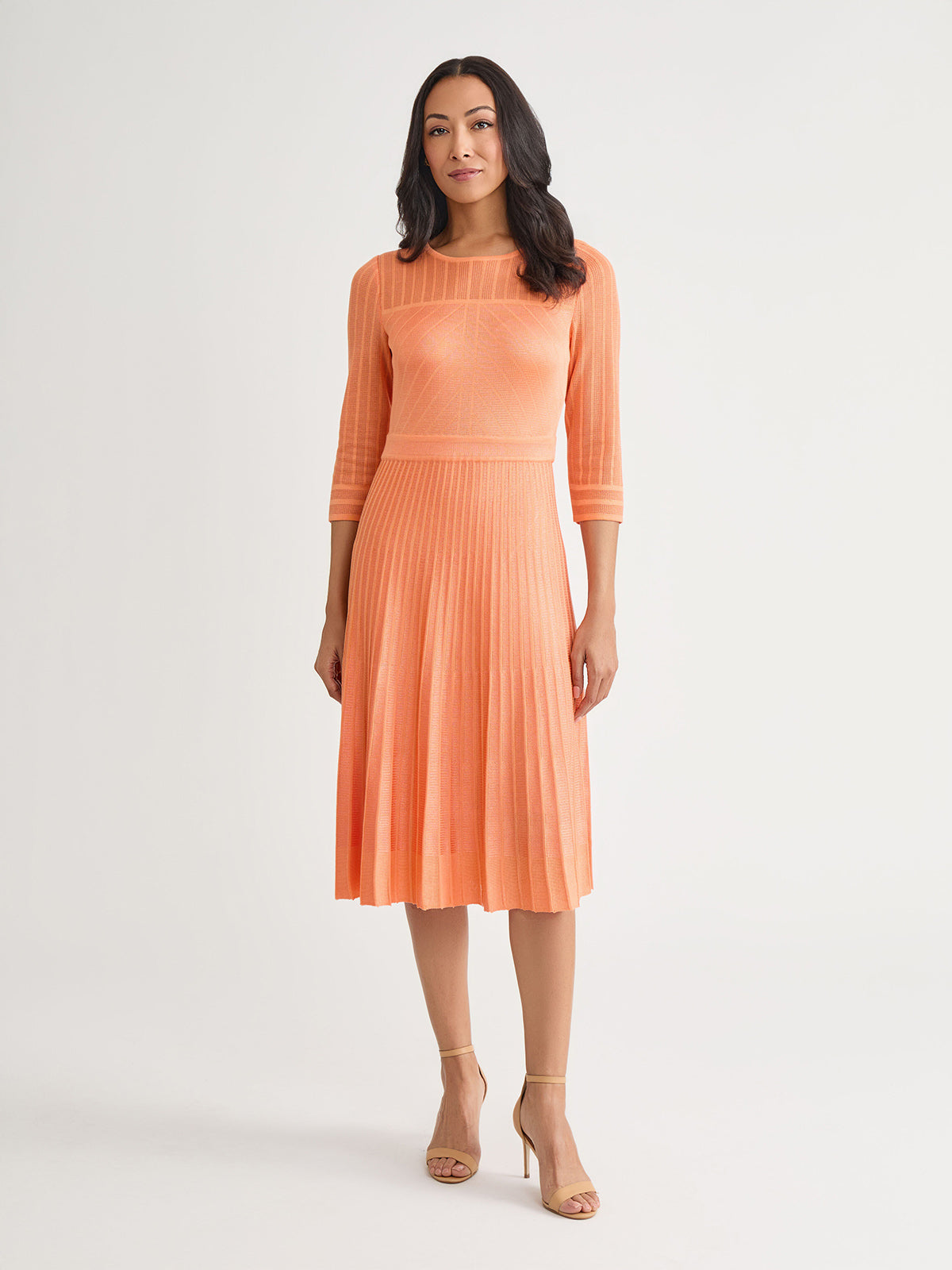 Pleated Geometric Knit Midi Dress - True Fit