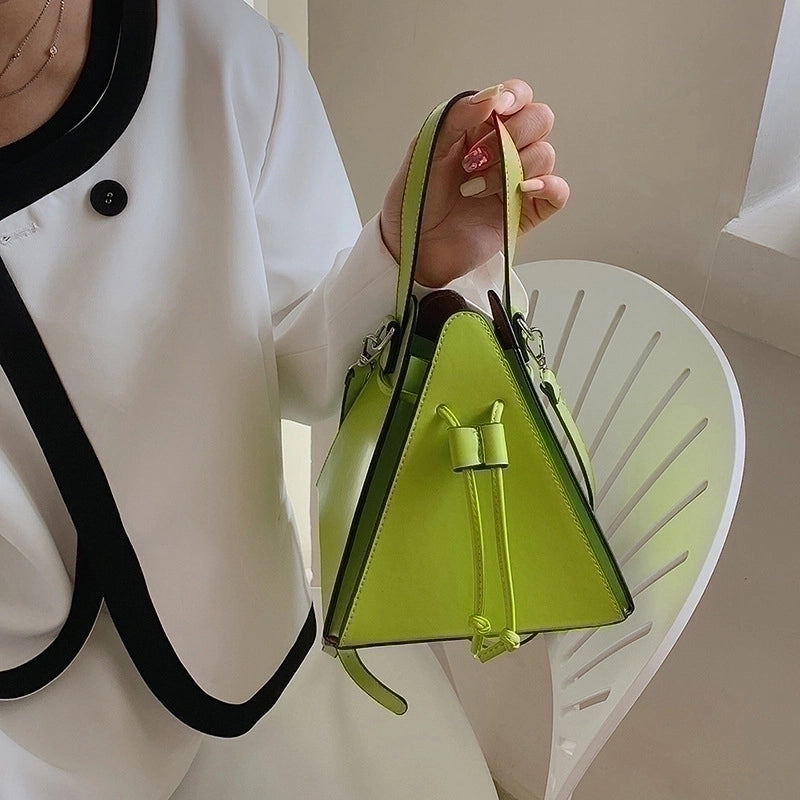 Women's Pu Leather Solid Color Fashion Conical String Shoulder Bag Handbag Crossbody Bag