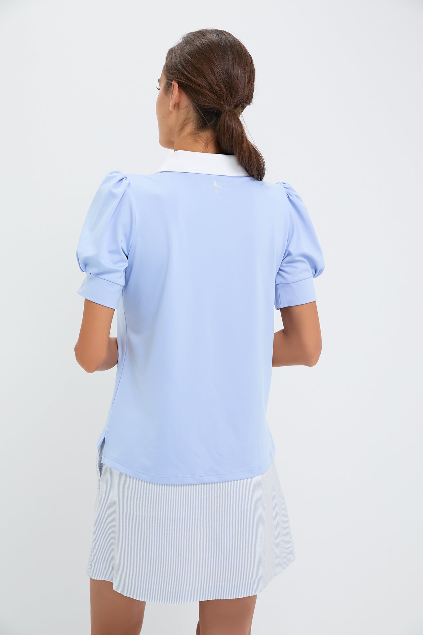 Light Blue Puff Sleeve Caroline Polo
