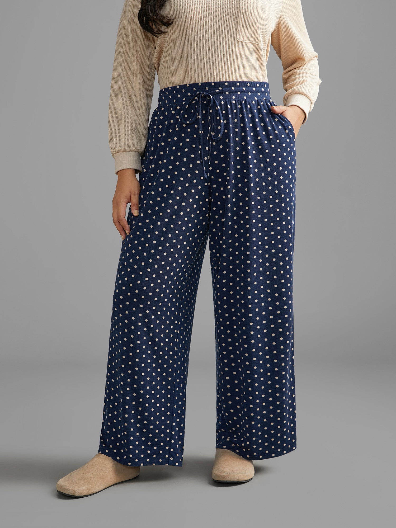 Polka Dot Drawstring Elastic Waist Lounge Bottoms