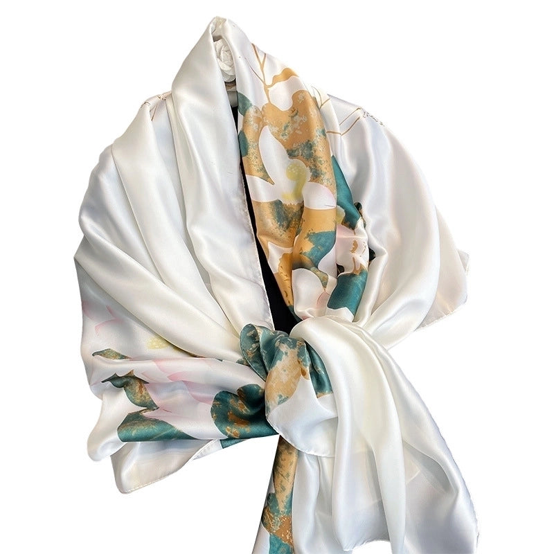 Ink Lotus Silk Scarf Multi-function Sunscreen Scarf