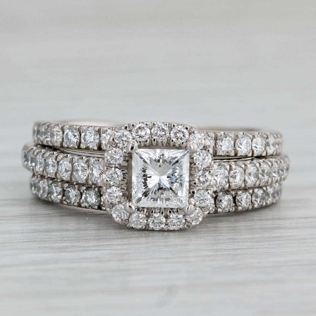 1.33ctw Princess Halo Engagement Ring Bridal Set 18k Gold Size 5 Celebration 102