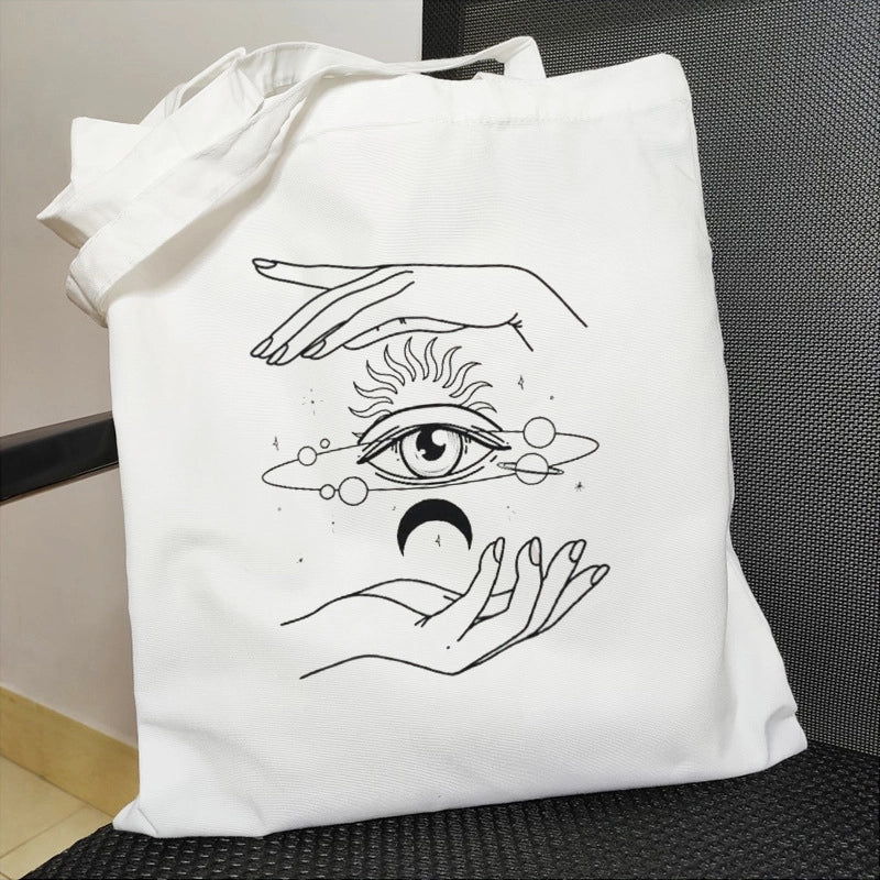Unisex Large Canvas Devil's Eye Streetwear Square Open Tote Bag