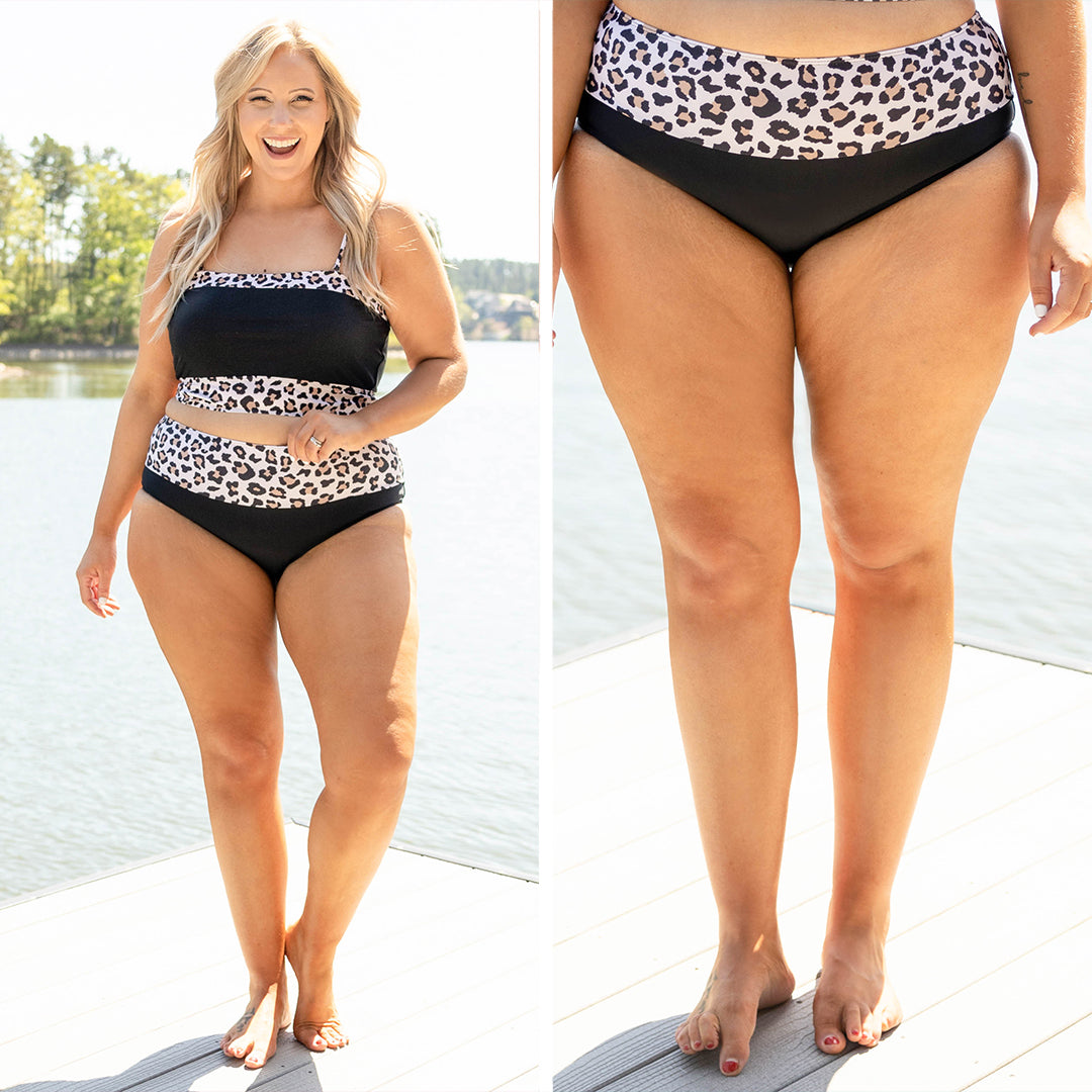 Hidden Islands Swim Bottoms. Black-Leopard