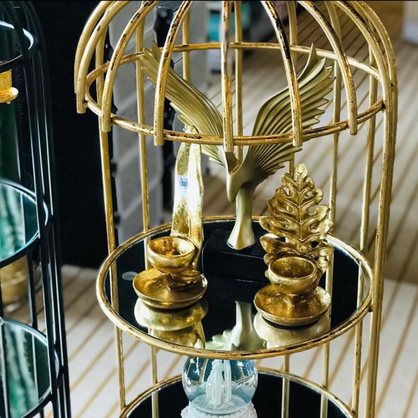 4 Layer Nordic Brass Cage Rack with Mirror Shelves