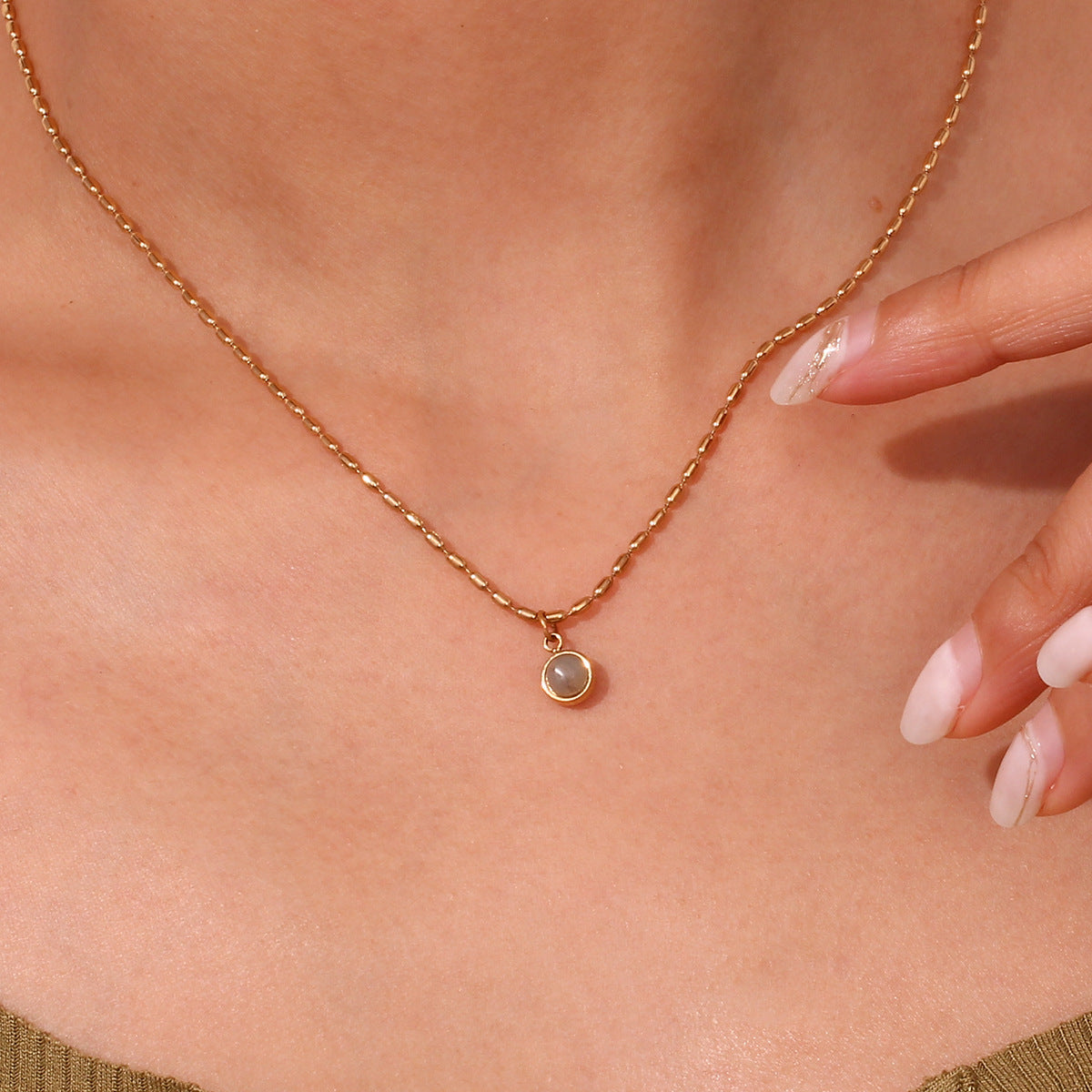 Minimalist Round Geometric Stainless Steel 18K Gold Plated Necklaces