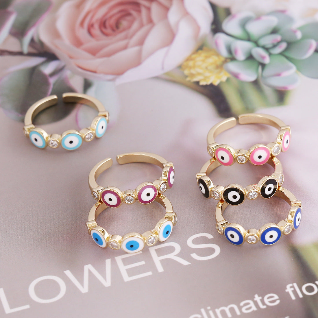 Women Retro Vintage Eye Copper Oil Dripping Rings