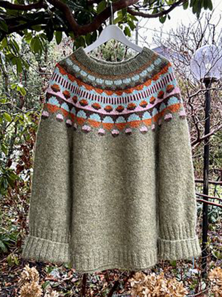 Vintage Saga Icelandic Knit Jacquard Warmth Crew Neck Sweater Unisex