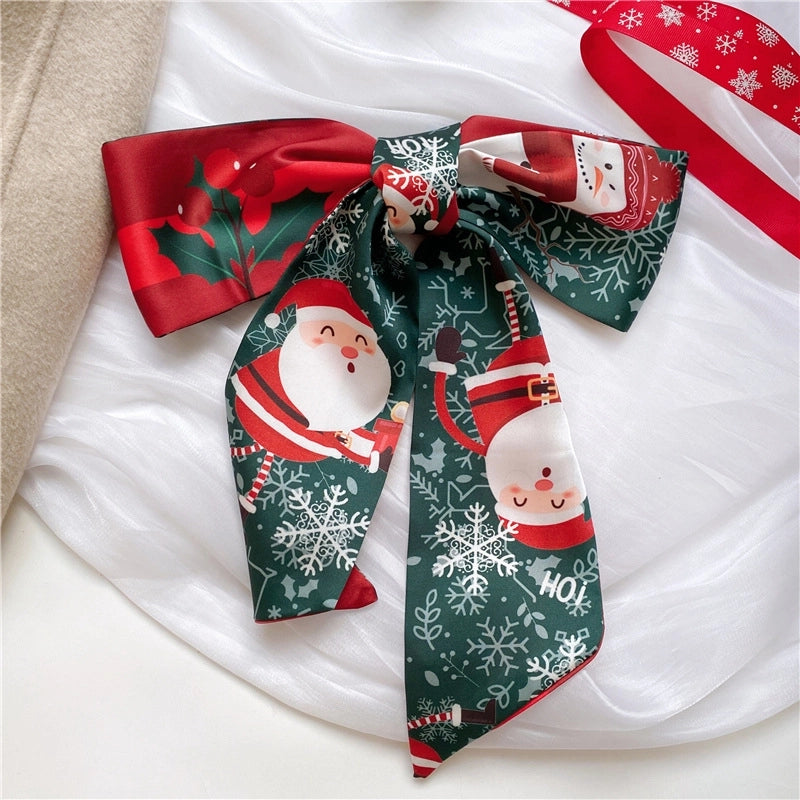 Women's Casual Christmas Tree Santa Claus Elk Polyester Silk Scarf