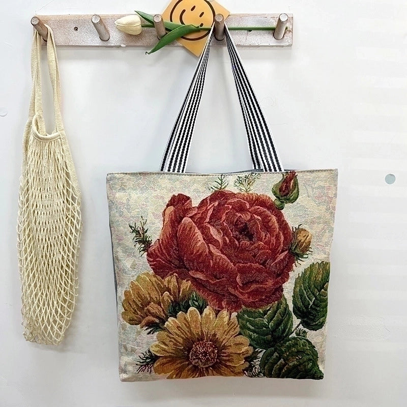 Women's Vintage Style Flower Canvas Shopping Bags