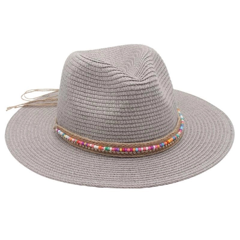 Unisex Ethnic Style Colorful Beaded Big Eaves Straw Hat