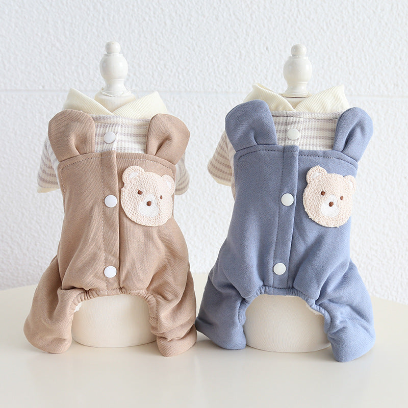 Bear Head Buttoned Fleece Dog Jumpsuits