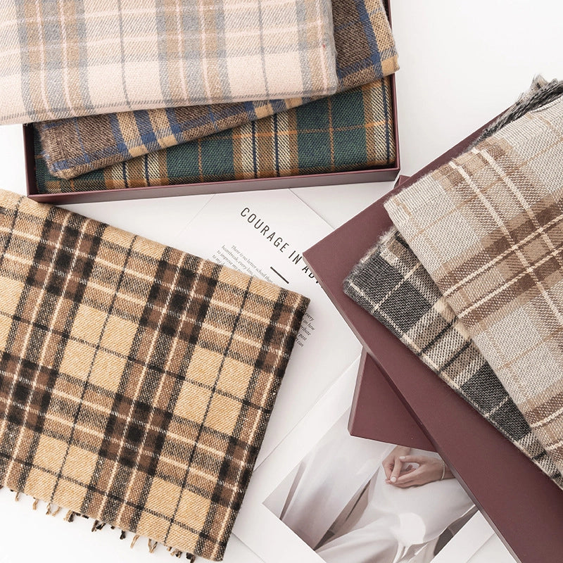 Women's Elegant Plaid Imitation Cashmere Tassel Scarf