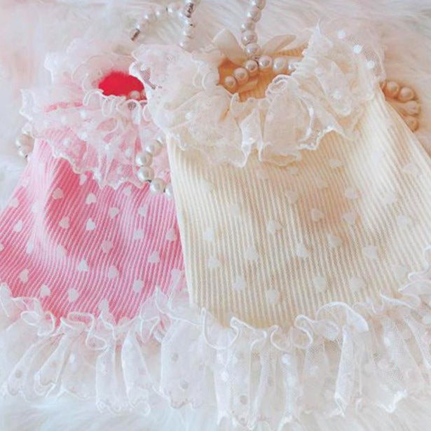Heart Printed Lace Dog Cat Dress