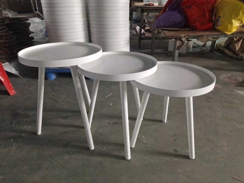3 in 1 Wooden Table White Round End Tables White Wooden Nesting Coffee Tea Living Room Lounge Bedside Table