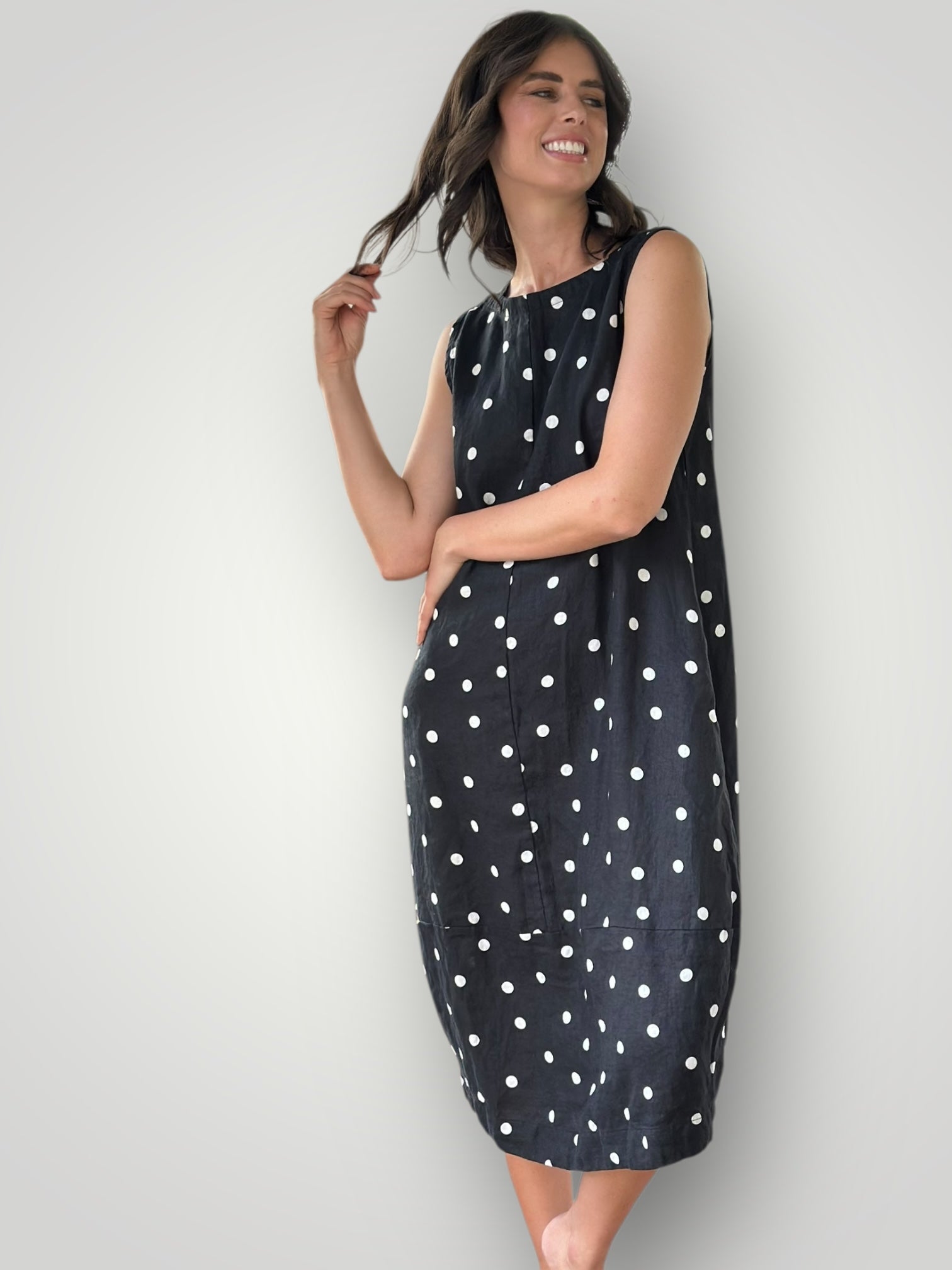 adele dress - black spot linen