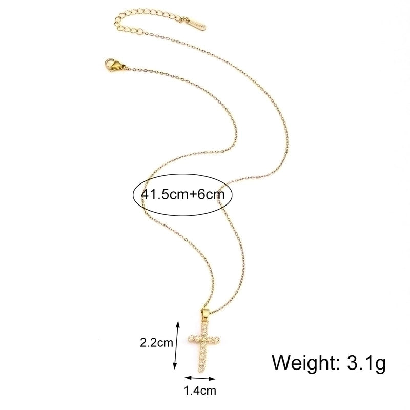 2 Pieces Ethnic Style Cross Stainless Steel Inlay Zircon Pendant Necklace