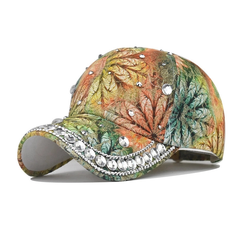 Women's Elegant Pastoral Flower Rhinestone Curved Eaves Baseball Cap