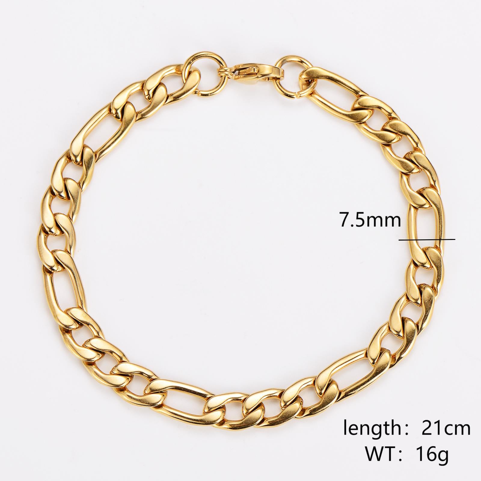 Aml Hot Item 3: 1Nk Punk Cuban Chain Bracelet Men'S And Women'S Stainless Steel Simple Basic Figaro Chain Beads