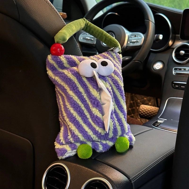 Cartoon Plush Monster Hanging Car Tissue Box