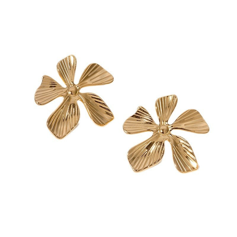 Fashion Personality Exaggerated Flower Earrings Niche Cold Style 18K Gold-Plated Stainless Steel Earrings For Women