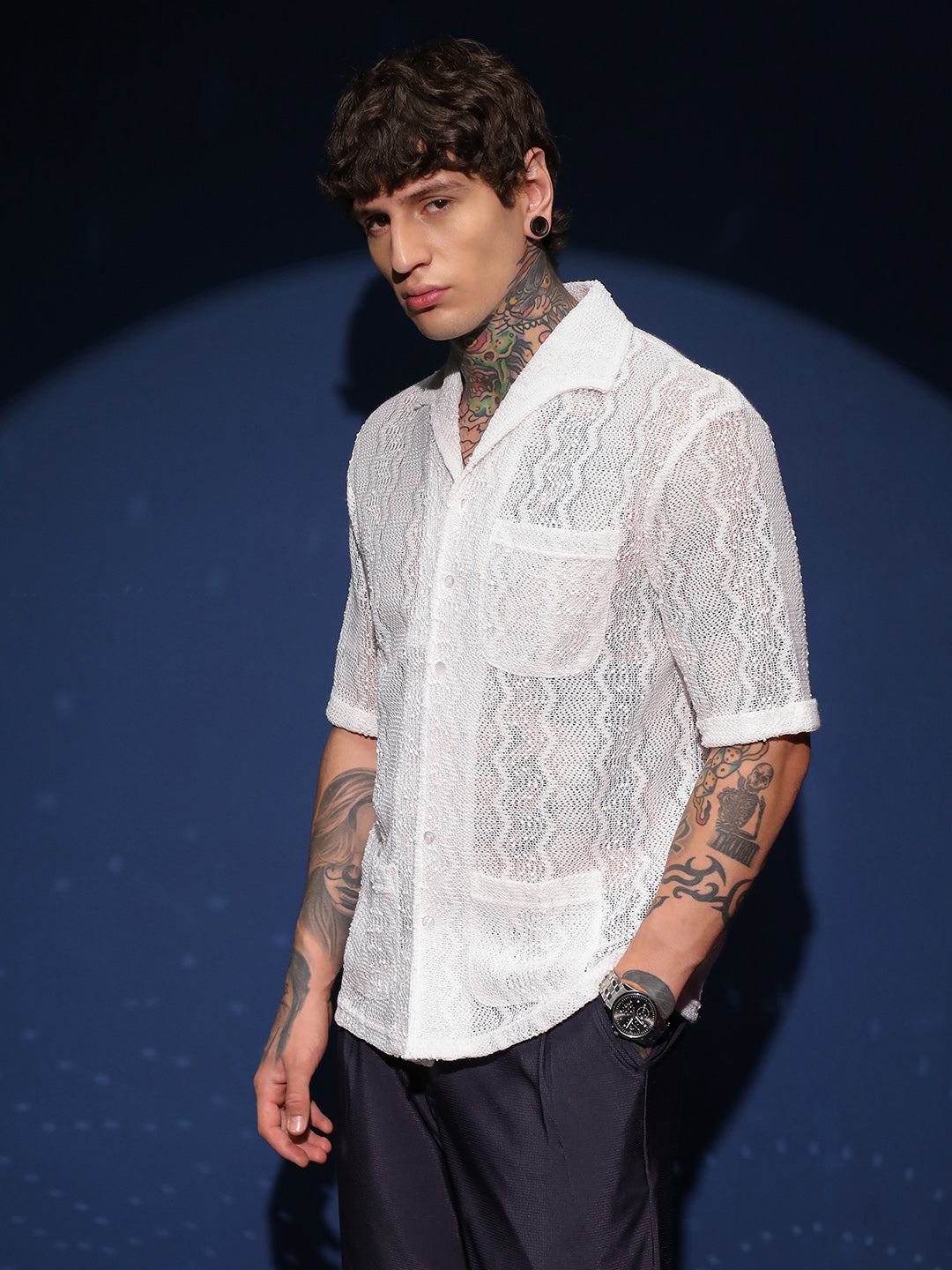 Swirl Open-Knit Shirt
