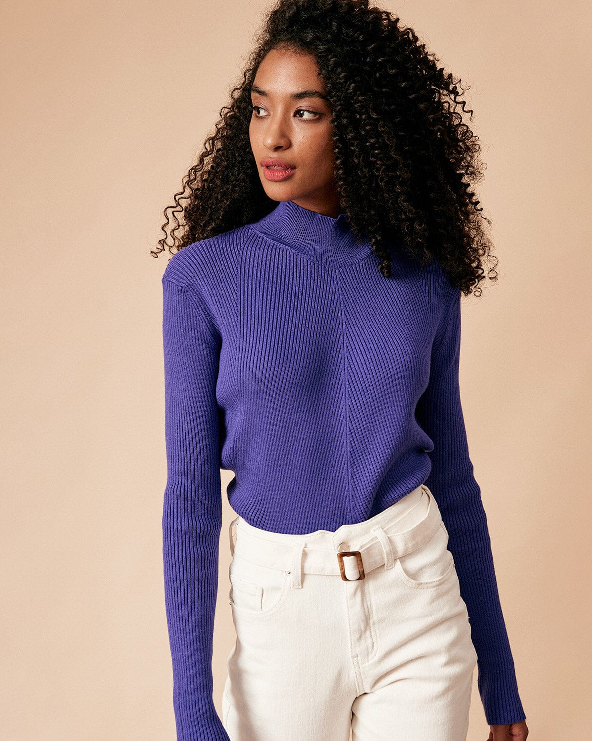 The Solid Mock Neck Slim Fit Knit Top