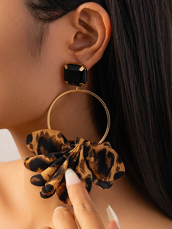 Geometric Leopard Three-Dimensional Flower Drop Earrings