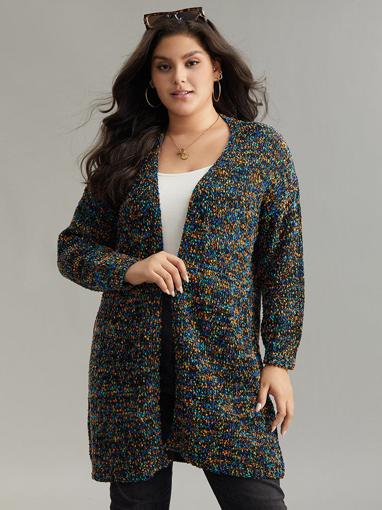 Colour Textured Open Front Cardigan