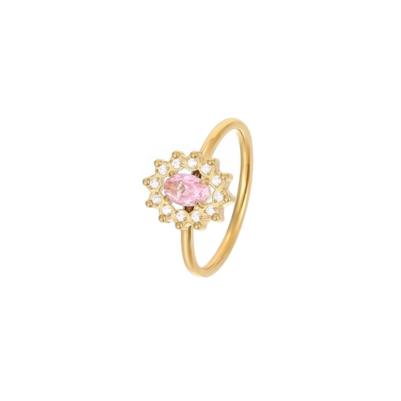 IG Style Shiny Flower 304 Stainless Steel Zircon White Gold Plated Gold Plated Plating Inlay Rings
