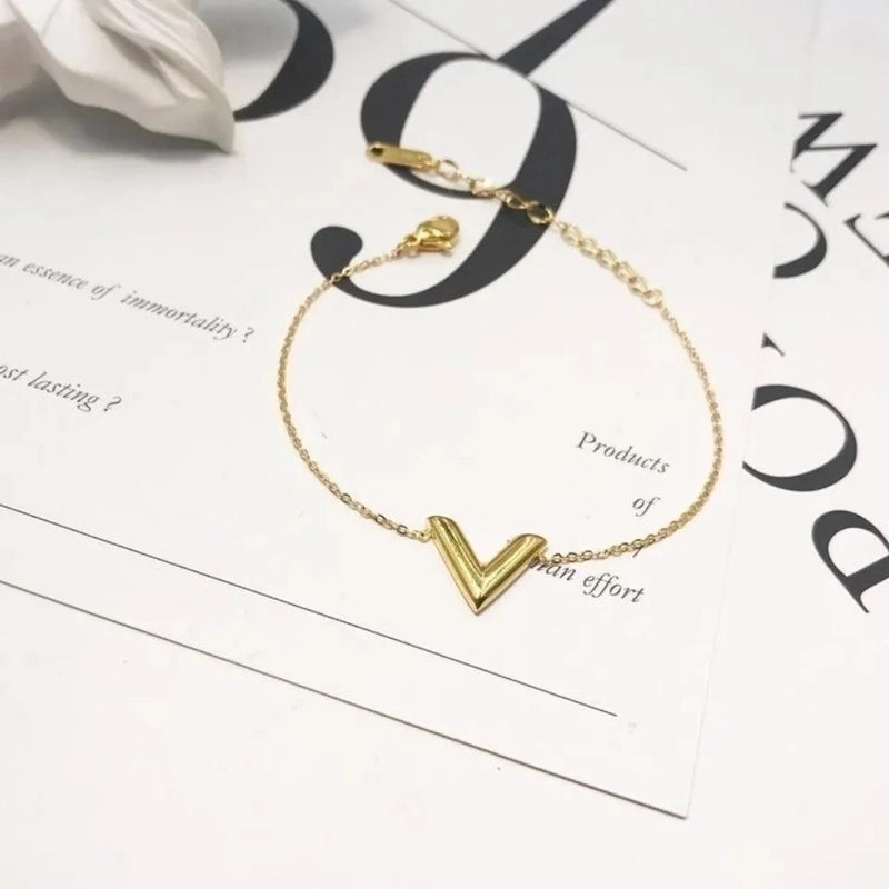Minimalist V Shape Titanium Steel Plating Bracelets Necklace