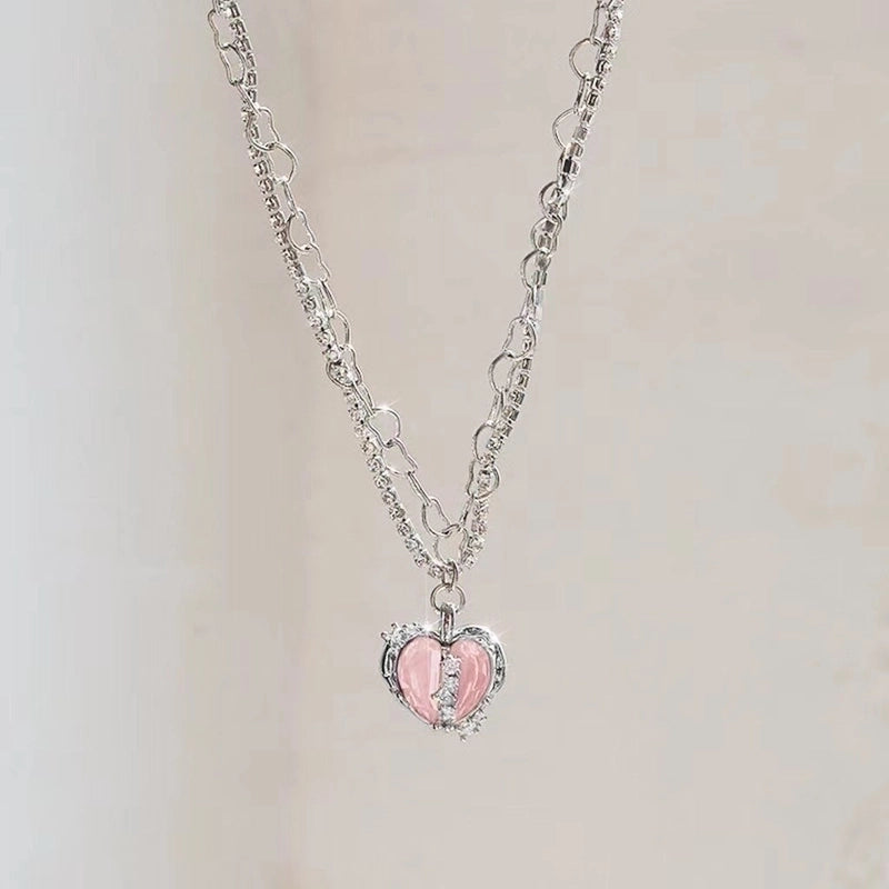 Lady Sweet Heart Shape Flower Fish Tail Imitation Pearl Alloy Inlay Rhinestones Women's Necklace
