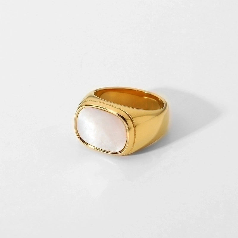 Fashion Geometric 304 Stainless Steel Shell Metal Inlaid Shell Rings